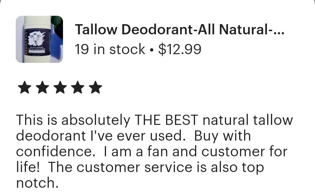 Tallow Deodorant  | Aluminum Free | Baking Soda Free