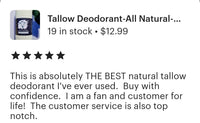 Tallow Deodorant  | Aluminum Free | Baking Soda Free